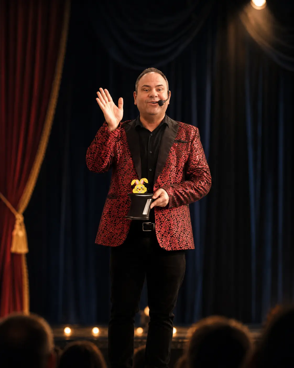 Mágico Rodrigo Bento durante uma apresentação